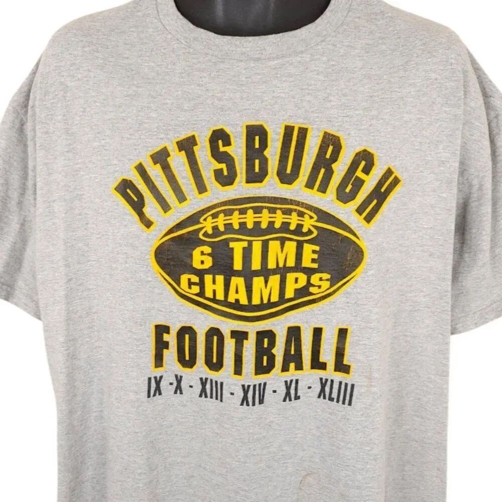Pittsburgh Steelers T Shirt Mens Size XL Gray 6 Time Super Bowl Champions NFL